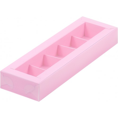 Коробка для конфет на 5 шт с пластиковой крышкой (розовая) 235х70х30 мм (50 шт)