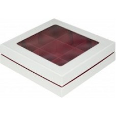 Коробка для конфет на 9 шт ЛЮКС с окном (белая/красная матовая) 160х160х45 мм (34 шт)