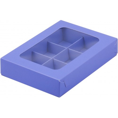 Коробка для конфет на 6 шт с вклеенным окном (лавандовая) 155х115х30 мм (50 шт)
