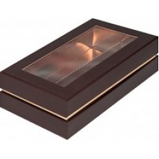 Коробка для макарон ЛЮКС с прямоугольным окном (шоколад) с ложементом 210х110х55 мм (39 шт)