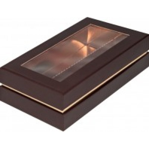 Коробка для макарон ЛЮКС с прямоугольным окном и ложементом (шоколад) 210х110х55 мм (39 шт)