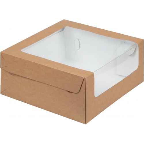 Коробка для торта (с увеличенным окном крафт) 235х235х110 мм (50 шт)