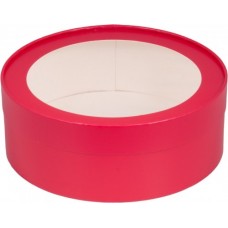 Коробка для зефира, печенья и макарон круглая с окном (красная матовая) 200/70мм (30 шт)