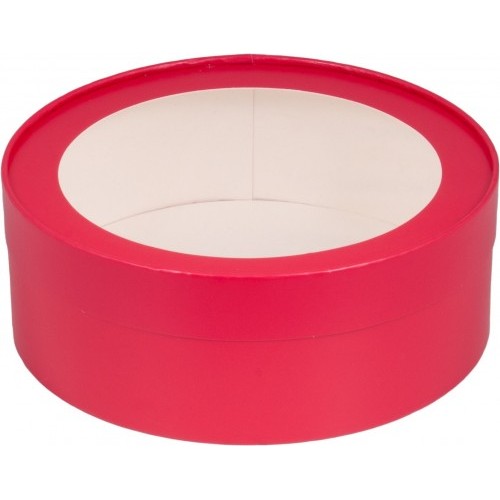 Коробка для зефира, печенья и макарон круглая с окном (красная матовая) 200/70мм (30 шт)