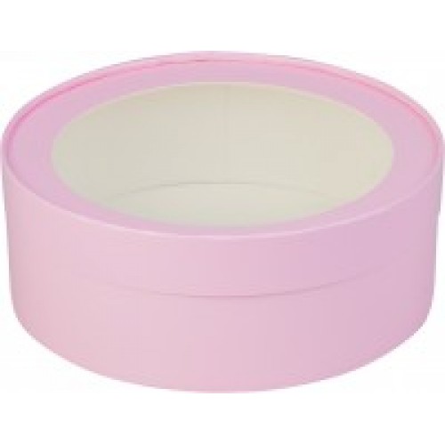 Коробка для зефира, печенья и макарон круглая с окном (розовая матовая) 160/70мм (32 шт)