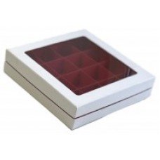 Коробка для конфет на 16 шт ЛЮКС с окном (белая/красная матовая) 180х180х45 мм (36 шт)т)