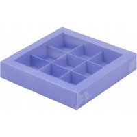 Коробка для конфет на 9 шт с пластиковой крышкой (лавандовая) 155х155х30 мм (50 шт)