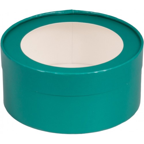 Коробка для зефира, печенья и макарон круглая с окном (зеленая матовая) 160/70мм (32 шт)
