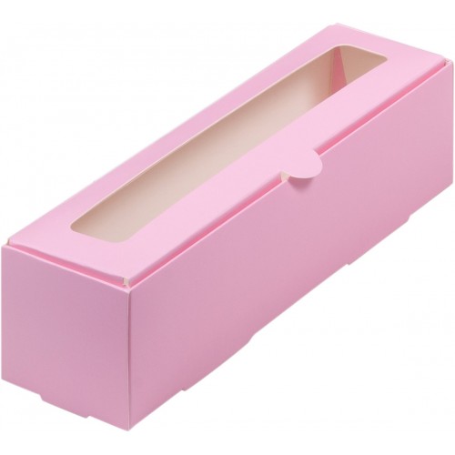 Коробка для макарон с окном  (розовая) 210х55х55 мм (50 шт)