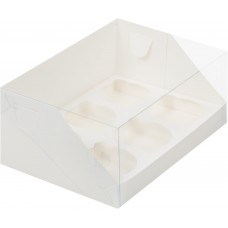 Коробка для капкейков на 6 шт ПРЕМИУМ с пластиковой крышкой (белая) 235х160х100 мм (50 шт)