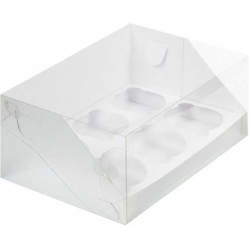 Коробка для капкейков на 6шт ПРЕМИУМ с пластиковой крышкой (серебро) 235/160/100 (50шт)