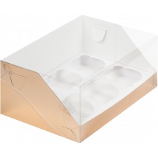 Коробка для капкейков на 6шт ПРЕМИУМ с пластиковой крышкой (золото) 235/160/100 (50шт)