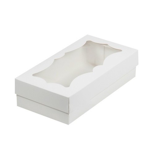 Коробка для макарон с фигурным окном (белая) 210/110/55мм (50 шт)