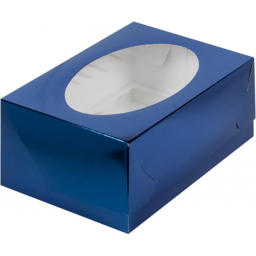 Коробка для капкейков на 6шт с окном (синяя) 235/160/100 мм (50 шт)