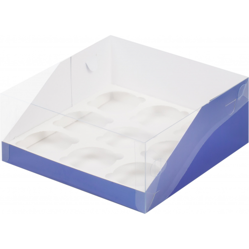 Коробка для капкейков на 9 шт ПРЕМИУМ с пластиковой крышкой (лавандовая) 235х235х100мм (50 шт)