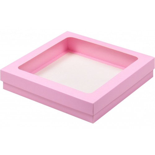 Коробка для клубники в шоколаде 200х200х40 мм розовая матовая (50 шт)