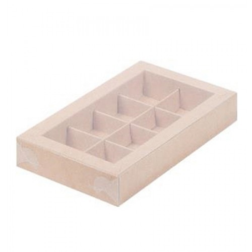 Коробка для конфет на 8 шт с пластиковой крышкой (крафт) 190/110/30 мм (50 шт)