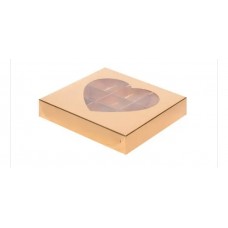 Коробка для конфет на 9шт с окном сердце (золото) 155/155/30мм (50 шт)