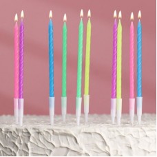 Набор свечей для торта "С днем рождения" неоновые разноцветные 14 см (10шт) 4 шт