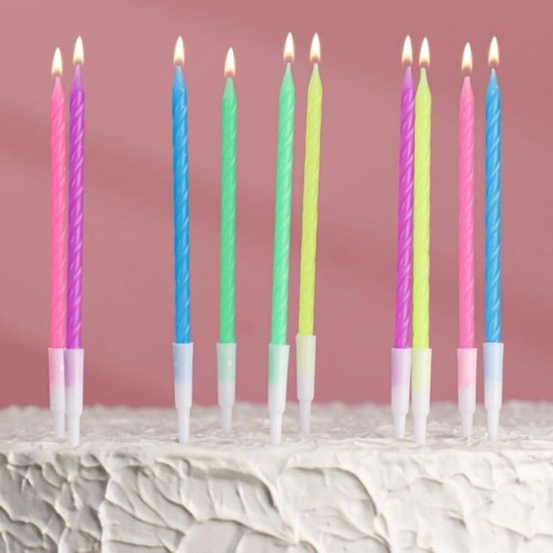 Набор свечей для торта "С днем рождения" неоновые разноцветные 14 см (10шт) 4 шт