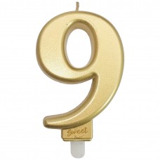 Свеча Золотая цифра "9" (8 см) 4 шт