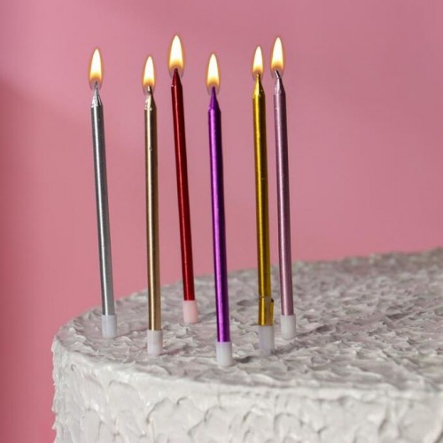 Свечи в торт "С днем рождения" "Вечеринка" высокие, металлик 14 см (6 шт) 4 шт