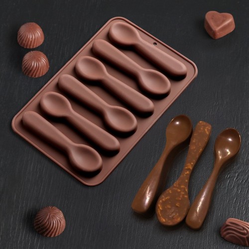 Форма для шоколада и льда силикон "Ложечки" 6 ячеек 9,8х2,3 см (5 шт)