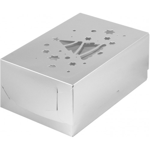 Коробка для капкейков на 6шт с окном (Елка серебро) 235/160/100мм (50 шт)