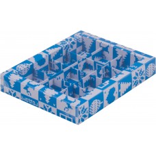 Коробка для конфет на 12шт с пластиковой крышкой (Новогодний узор) 190/150/30мм (50 шт)