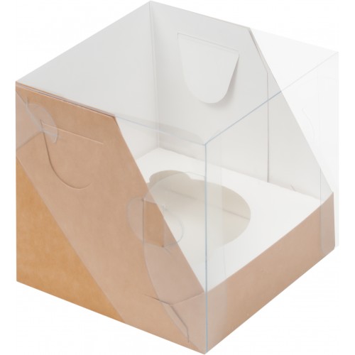 Коробка для капкейков на 1 шт с пластиковой крышкой (крафт) 100х100х100 мм (50 шт)
