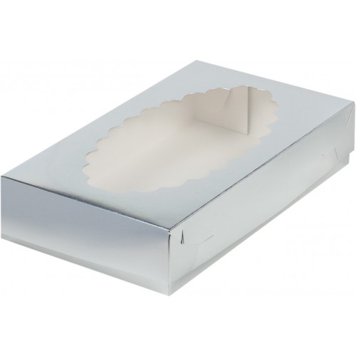 Коробка для эклеров с окном (серебро) 240х140х50 мм (50 шт)