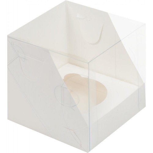 Коробка для капкейков на 1 шт с пластиковой крышкой (белая) 100х100х100 мм (50 шт)