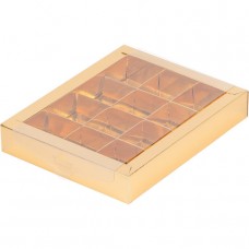Коробка для конфет на 12 шт с пластиковой крышкой (золото) 190х150х30 мм (50 шт)