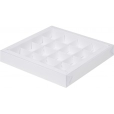 Коробка для конфет на 16 шт с пластиковой крышкой (белая) 200х200х30 мм (50 шт)