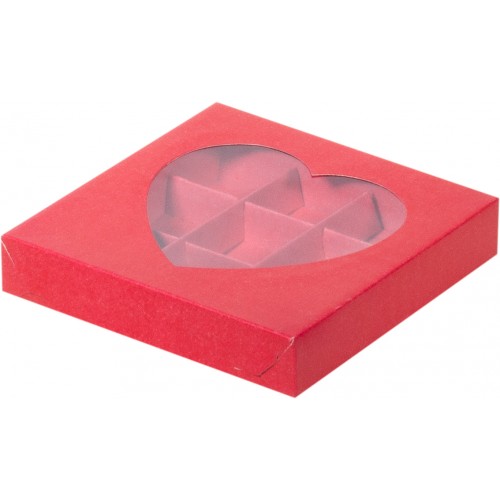 Коробка для конфет на 9 шт с окном сердце (красная) 155х155х30 мм (50 шт)