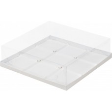 Коробка для пирожных с пластиковой крышкой (белая) 300х300х80 мм (50 шт)