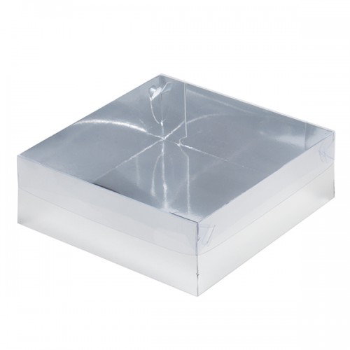 Коробка для зефира и печенья ПРЕМИУМ с крышкой (серебро) 200х200х70 мм (50 шт)