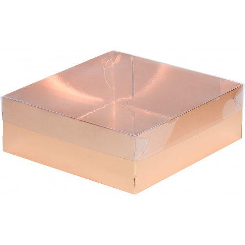 Коробка для зефира и печенья ПРЕМИУМ с крышкой (золото) 200/200/70 мм (50 шт)