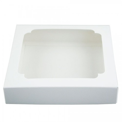 Коробка для зефира и печенья с окном (белая) 200х200х70 мм (50 шт)
