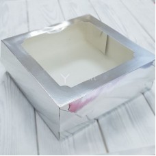 Коробка для зефира и печенья с окном (серебро) 200х200х70 мм (50 шт)