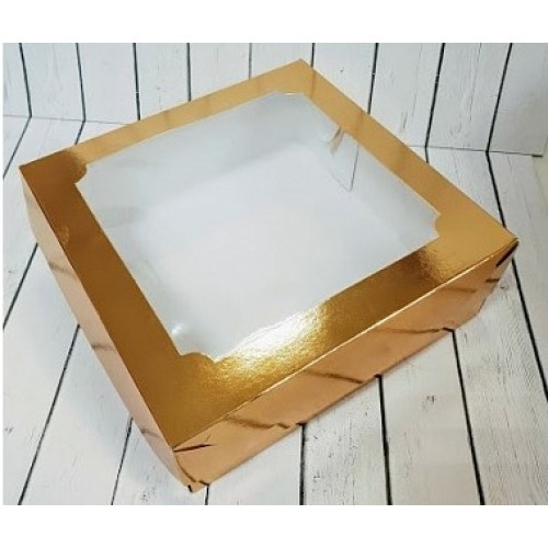 Коробка для зефира и печенья с окном (золото) 200х200х70 мм (50 шт)