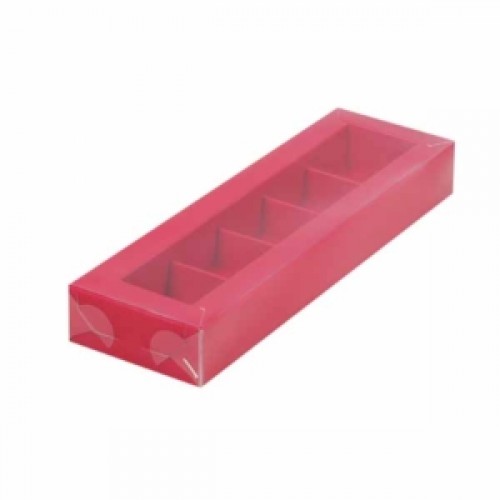 Коробка для конфет на 5 шт с пластиковой крышкой (красная) 235х70х30 мм (50 шт)
