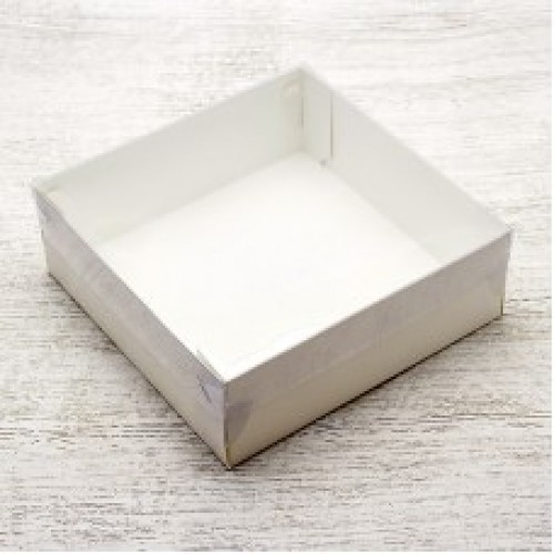 Коробка для зефира и печенья ПРЕМИУМ с крышкой (серебро/белая) 200/200/70 мм (50 шт)