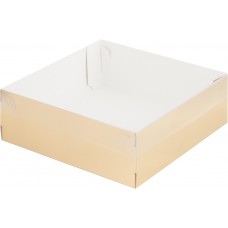 Коробка для зефира и печенья ПРЕМИУМ с крышкой (золото/белая) 200х200х70 мм (50 шт)