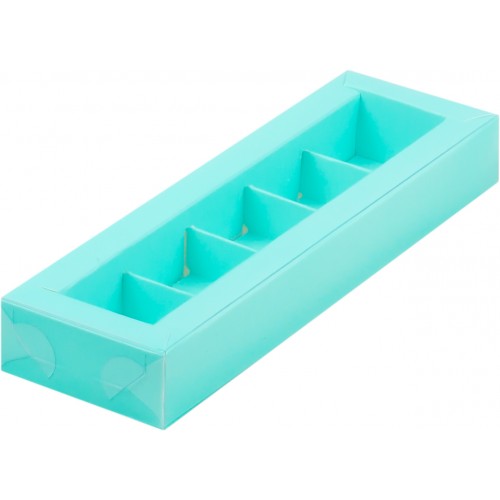 Коробка для конфет на 5 шт с пластиковой крышкой (мятная) 235х70х30 мм (50 шт)