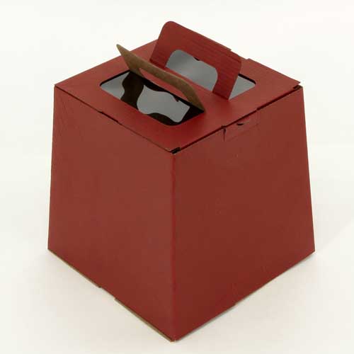 Коробка 185х185х185мм с ручкой и окном бордовая (20шт)