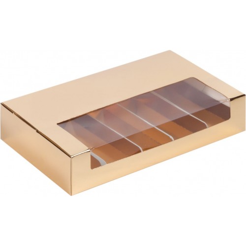 Коробка для эклеров и эскимо с пластиковой крышкой (золото) 250/150/50 мм (50 шт)