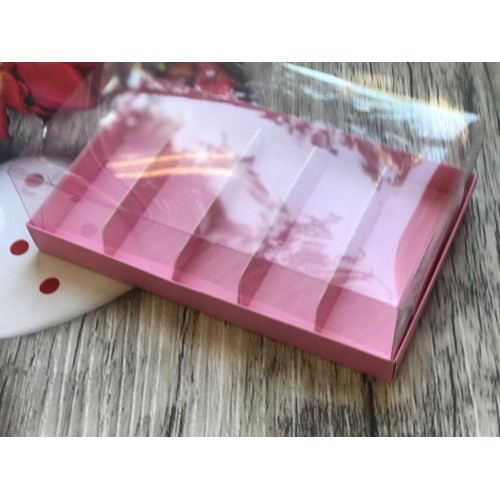 Коробка для эклеров с прозрачным куполом (розовая) 220х135х70 мм (50 шт)