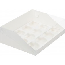 Коробка для капкейков на 12 шт с пластиковой крышкой (белая) 310х235х100 мм (50 шт)