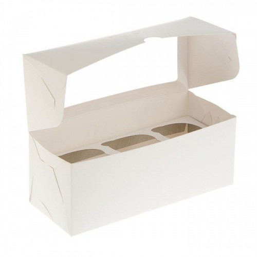 Коробка для капкейков на 3 шт (с квадратным окном) 250/100/100 мм (50 шт)